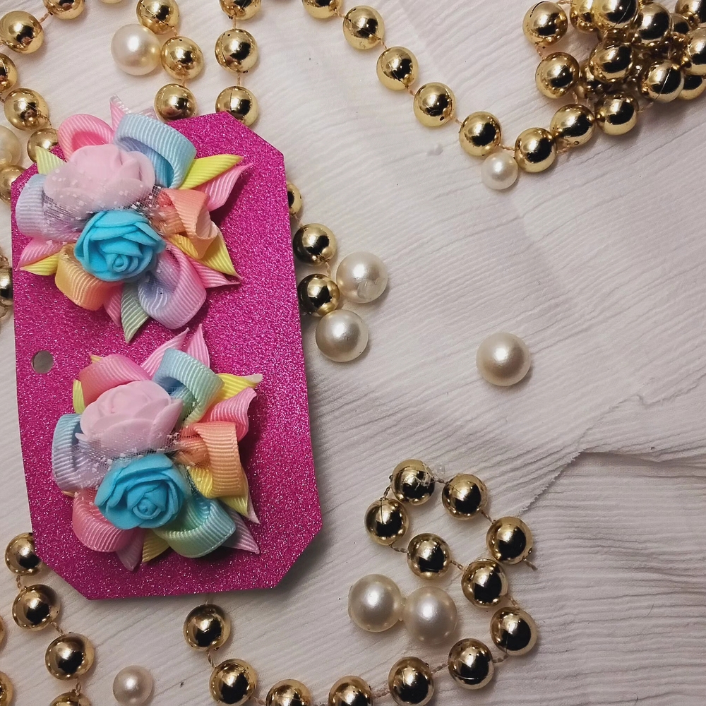 Charming Pink and Blue Floral Hair Accessories